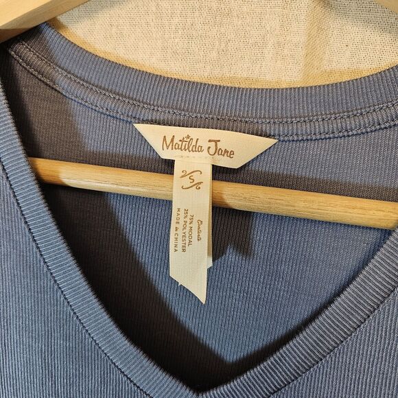 Matilda Jane Far Away Flutter Sleeve Blue Gray Midi Sheath Dress Women S *FLAW* - Picture 3 of 8